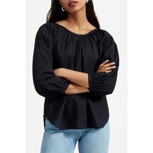 Everlane The Ruched Air Blouse in Black 4